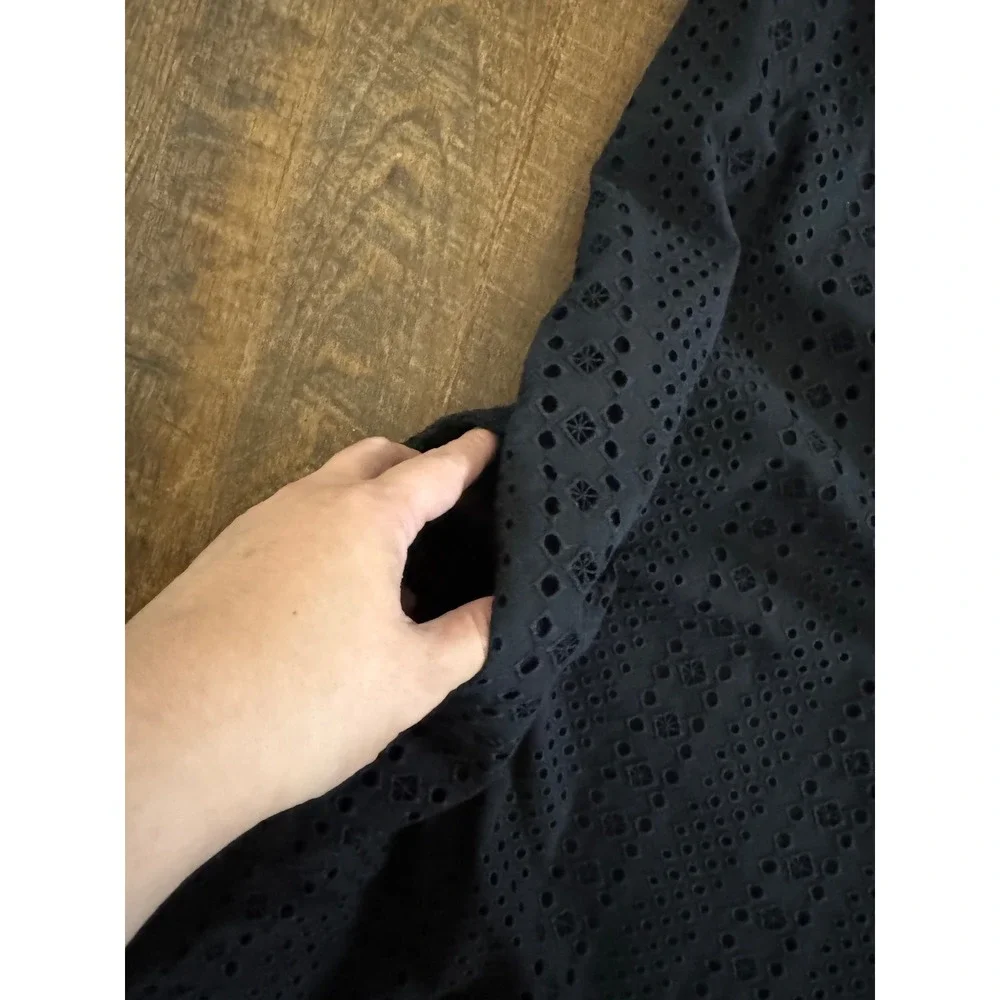 EverEve Black Eyelet Dress Medium Ruffle Sleeve Lined Shift Mini Dress